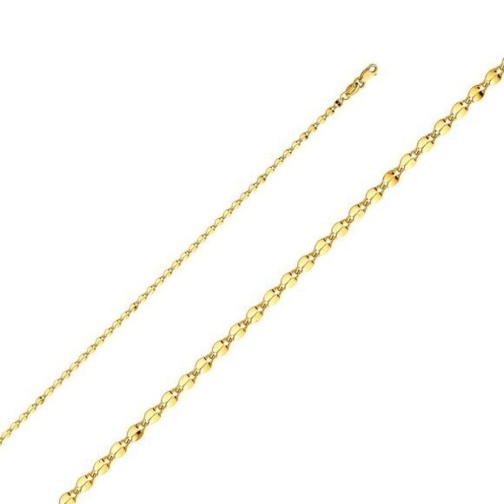 New 14K Yellow Gold 2.2mm Hollow Curve Mirror Chain 14" inches long